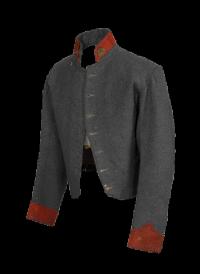 The Tait Confederate uniform jacket on display in the National Museum of Ireland’s Soldiers & Chiefs exhibition in Collins Barracks, Dublin. Note that this example was made in the US from Tait-supplied cloth to a slightly different pattern and has seven rather than the original eight buttons. (National Museum of Ireland)