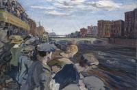 Jack B. Yeats’s The Liffey Swim won the silver medal for painting in the ‘Concourse d’Art’ at the 1924 Paris Olympics. (National Gallery of Ireland)