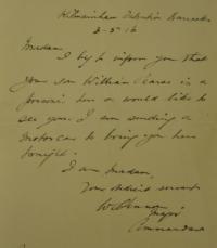 A handwritten letter from the commandant of Kilmainham Jail, informing Margaret Pearse that her son William is a prisoner there and would like to see her.All images: National Library of Ireland