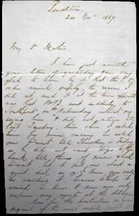 The opening page of Special Constable Samuel Page’s letter to his mother, 24 November 1867.