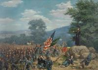 Absolution Under Fire by Paul Wood—chaplain Fr William Corby administering absolution to Union soldiers of the Irish Brigade after the Battle of Gettysburg, July 1863. (Snite Museum of Art)