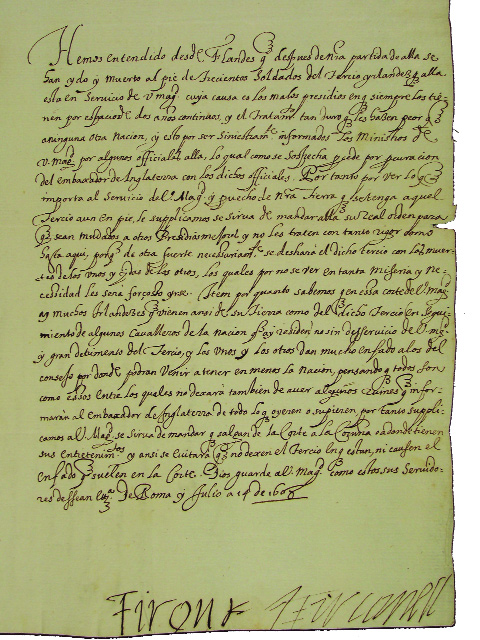 Hugh O'Neill's letter from Rome, 9 July 1608, to Philip III, appealing for assistance. 