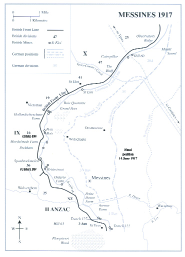 Battle lines for attack on Wijtschate, 7â€“14 June 1917.