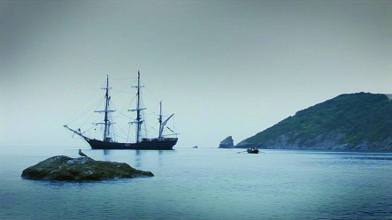 A French warship at anchor off Rathmullan, Co. Donegal, from BBC Northern Ireland's three-part documentary on the Flight of the Earls 