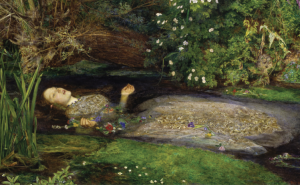 Above: Shakespeare’s description in Hamlet of sad Ophelia drowning amidst garlands of flowers inspired John Everett Millais’s 1852 painting. (Tate Gallery, London)