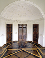 The vestibule with semi-circular apse and floor of rare timbers. (All images: National Monuments Service) 