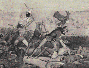 Above: W.H. Holbrooke’s ‘The battle of Clontarf, April 23rd, 1014, dedicated to William Smith O’Brien, Esq., M.P. for the County Limerick’, as drawn by Henry MacManus (NLI).