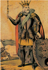 A nineteenth-century Currier and Ives image of Brian Boru, based on the frontispiece of Geoffrey Keating’s History of Ireland (1723).