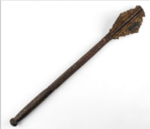 Another object mistakenly associated with Brian Boru is his ‘sceptre’—in fact a fifteenth-century German mace. How it ended up with the O’Brien family and became associated with Brian Boru is a mystery.  (NMI)