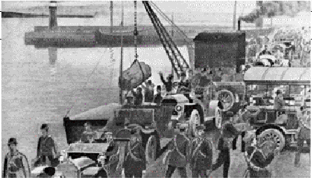 ‘Bravo, Ulster! Unloading the guns at Donaghadee’—one of several propaganda postcards produced after the event.