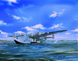  A painting of the Boeing B.314 Yankee Clipper, which landed at Foynes on 9 July 1939 to complete the first commercial passenger flight on a direct route between the USA and Europe. (Vincent Killowry)