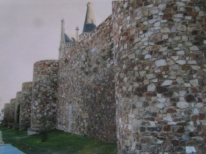 The walls of Astorga, with its cathedral behind, close to the breach (top left-hand corner of the walls on the map, above) stormed by Irish Legionnaires on 21 April 1810. The action was to earn them their highest battle-honours.