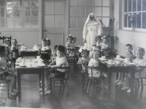 The tea room of the Sean Ross Abbey mother-and-baby home, Roscrea, Co. Tipperary, c. 1960s. (Brian Lockier/Adoption Rights Alliance) 