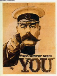 Above: : One of Lord Kitchener’s famous First World War recruiting posters. Years earlier Kitchener had been a guest of the widow of John George Adair at Glenveagh Castle, close to Benny Gallagher’s house.
