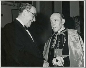 Archbishop of Dublin John Charles McQuaid—his offer of the Institute of Catholic Sociology to the Irish Housewives Association as a venue for the 1961 congress of the International Alliance of Women was a calculated move and not a sign of ‘changed times’. (UCD Digital Library)
