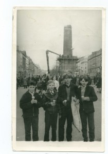 1966—Peter Pender, Peter Morrissey, Gerard Dereaux and Robert Keane (father of footballer Robbie Keane) eating ice cream days after Nelson’s Pillar was blown up. (Vivian Quinn)