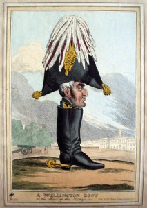 A Wellington Boot or the Head of the Army, hand-coloured etching by William Heath, 1827. (Princeton University Library)