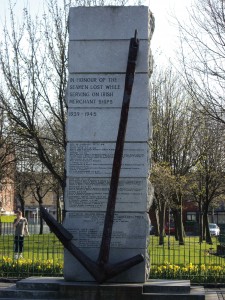 The monument on City Quay in Dublin that records the names of those lost in Irish ships during the Second World War.