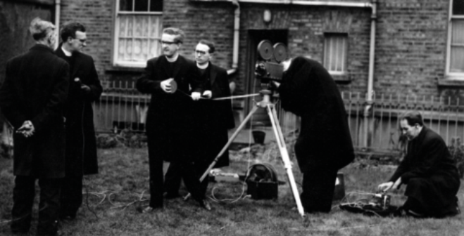 A Radharc film crew in action. What made Radharc particularly interesting, even peculiar, was that it was a TV programme made by Catholic priests. (Radharc Trust)