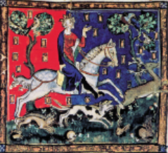 Fourteenth-century illumination of ‘bad’ King John hunting a stag. (British Library)