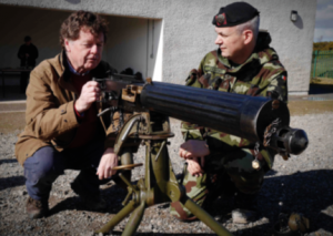 Presenter David Davin-Power—whose grandfather served in Gallipoli—learns about the weapons that would have been used. (RTÉ)
