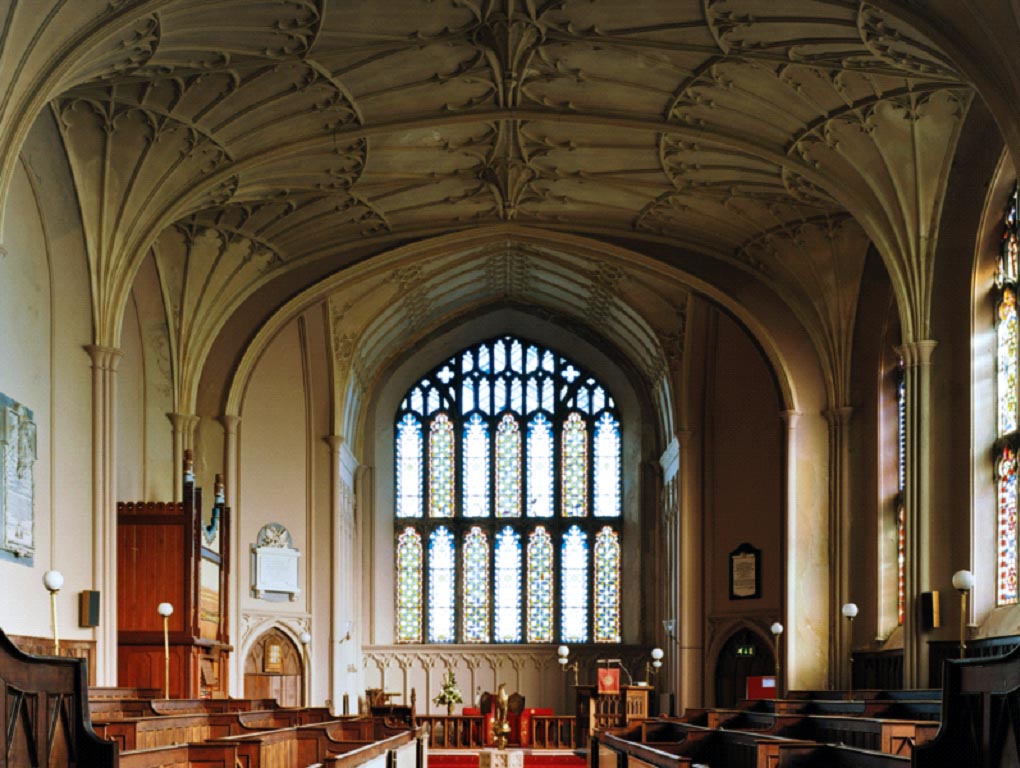 Collon Church interior, with col-legiate seating and ceiling design based on King’s College, Cambridge. (Stephen Farrell)