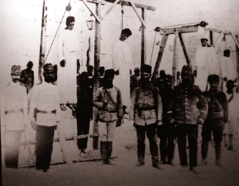 Armenian doctors hanged by Ottoman Turks in Aleppo Square, 1916. (Armenian Genocide Museum-Institute, Yerevan, Armenia)