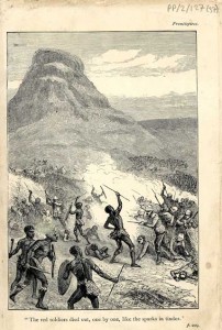 Scene from the battle of Isandlwana, 22 January 1879, the British Army’s heaviest military defeat by the Zulus. (Maynooth University Library) 