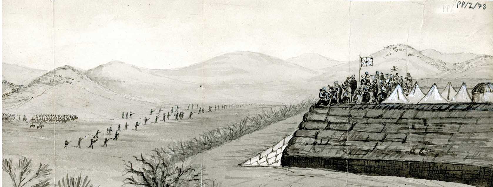 Capt. Wardell’s sketch of Fort Warwick, which he and his company built and successfully defended against Xhosa attacks for several months during the Ninth Cape Frontier War (1877–8). (Maynooth University Library)