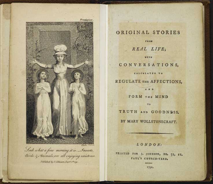 Frontispiece of the 1791 edition of Wollstonecraft’s Original stories from real life (originally published in 1788), with illustrations by William Blake, a book for children closely based on her Irish experiences. 