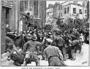 Scene of a ‘no popery’ riot in Birmingham in 1868, provoked by the preaching of William Murphy. (Alamy) 