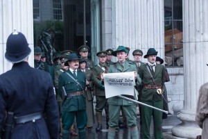 Patrick Pearse (Marcus Lamb) reads the Proclamation outside the GPO in Rebellion. (RTÉ/Pat Redmond)