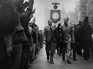 Opposite: Murphy resembled a figure such as Oswald Mosley and his British Union of Fascists in 1930s London. (Getty Images)