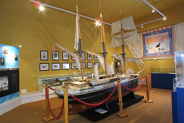 Above: You cannot miss the model of Shackleton’s ship, the Endurance, which occupies the centre of the museum. In the background is the flimsy-looking sledge used in his 1907–9 expedition. (Shackleton Museum) 