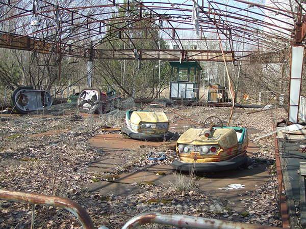 Above: Bumper cars in the abandoned town of Pripyat, Ukraine (pop. c. 50,000), in 2006.