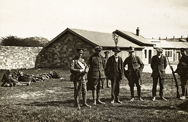 Above: Rebel prisoners under guard at Richmond Barracks, Monday 1 May 1916. (NLI)