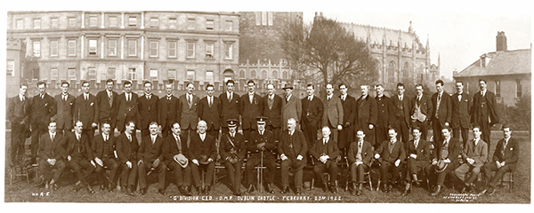 Above: DMP Commissioner Lt Col. Sir Walter Edgeworth Johnstone (with stick) and Assistant Commissioner Denis Barrett (to his right) with 39 members of the G Division, shortly after they were disbanded on 1 February 1922. Four of the eleven DMP members killed in the War of Independence were G Division detectives. Contrary to popular belief, most were ordinary detectives and unwilling recruits to political work. (Superintendent Brendan Connolly)