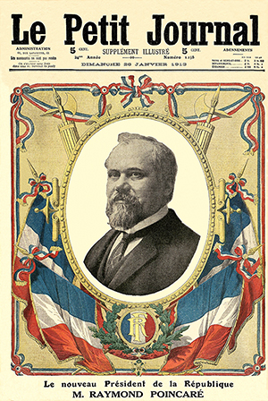 Above: French president Raymond Poincaré—his concept of Union sacrée in response to the war included rapprochement between Church and State. (Le Petit Journal, 26 January 1913)