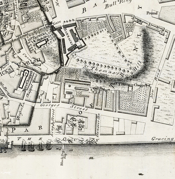 ‘St Thomass Chapel’ is clearly shown (just off New Road to the right) on Richard’s scale map of city and suburbs (1764).